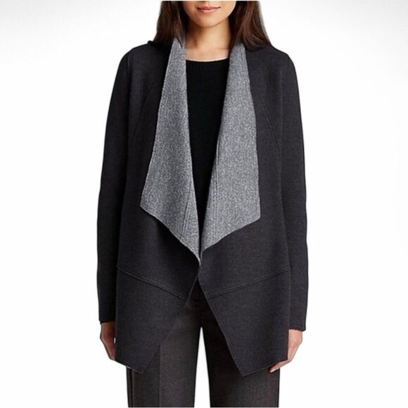 Eileen Fisher Felted Merino Wool Shaped Jacket Charcoal Gray L - Picture 1 of 14